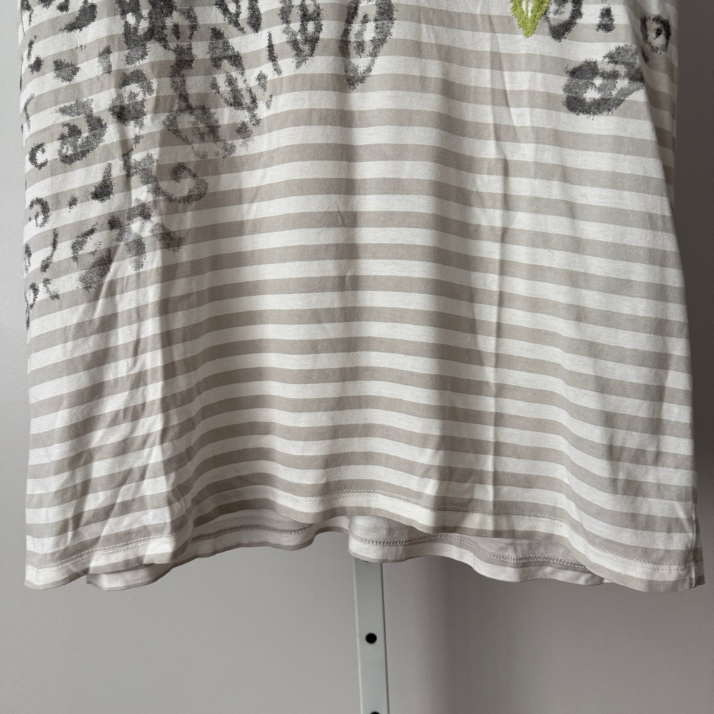 Style & Co XL Gray Striped T-Shirt Leopard Floral Embroidery Slouchy Flowy - Picture 3 of 5
